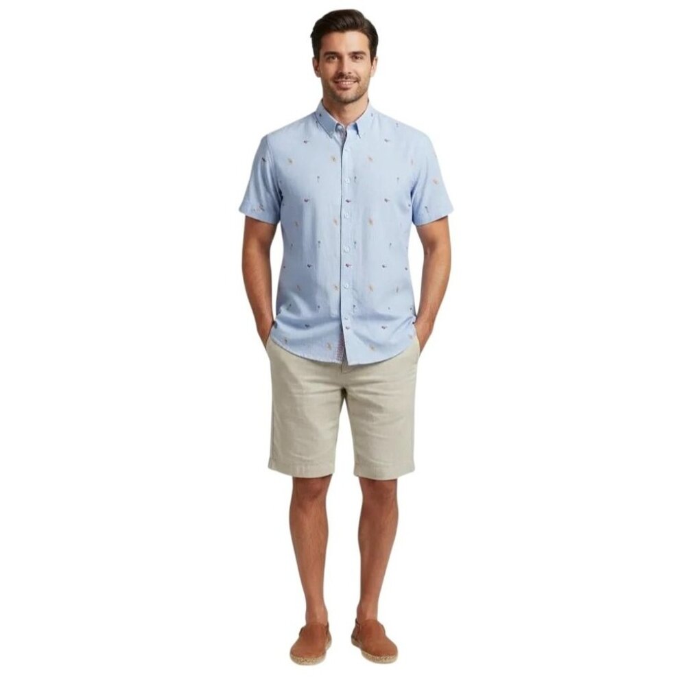 Johnston & Murphy Men's Light Blue Embroidered Short Sleeve Summer Shirt Size XL - Picture 1 of 9